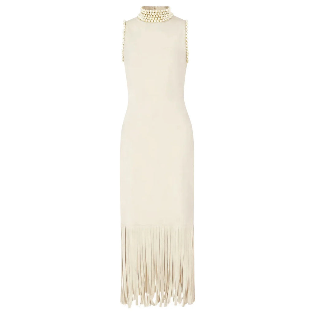 Embellished Fringe Trim Sleeveless Midi Dress
