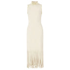 Embellished Fringe Trim Sleeveless Midi Dress
