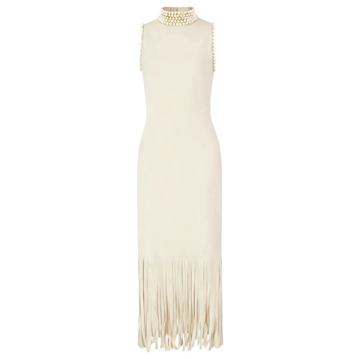 Embellished Fringe Trim Sleeveless Midi Dress