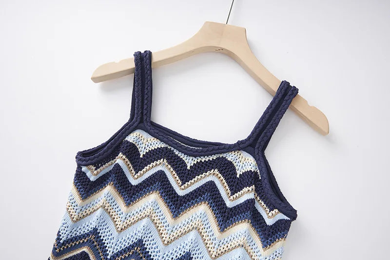 Chevron Knit Strappy Maxi Dress