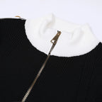 Contrast Trim Knit Maxi Dress and Zip-Up Cardigan Set