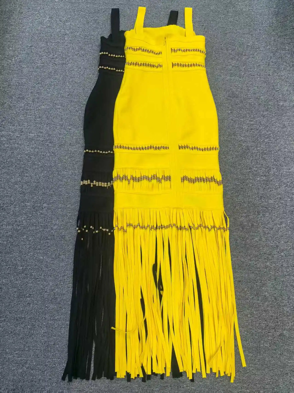 Fringe Hem Embellished Bandage Maxi Dress