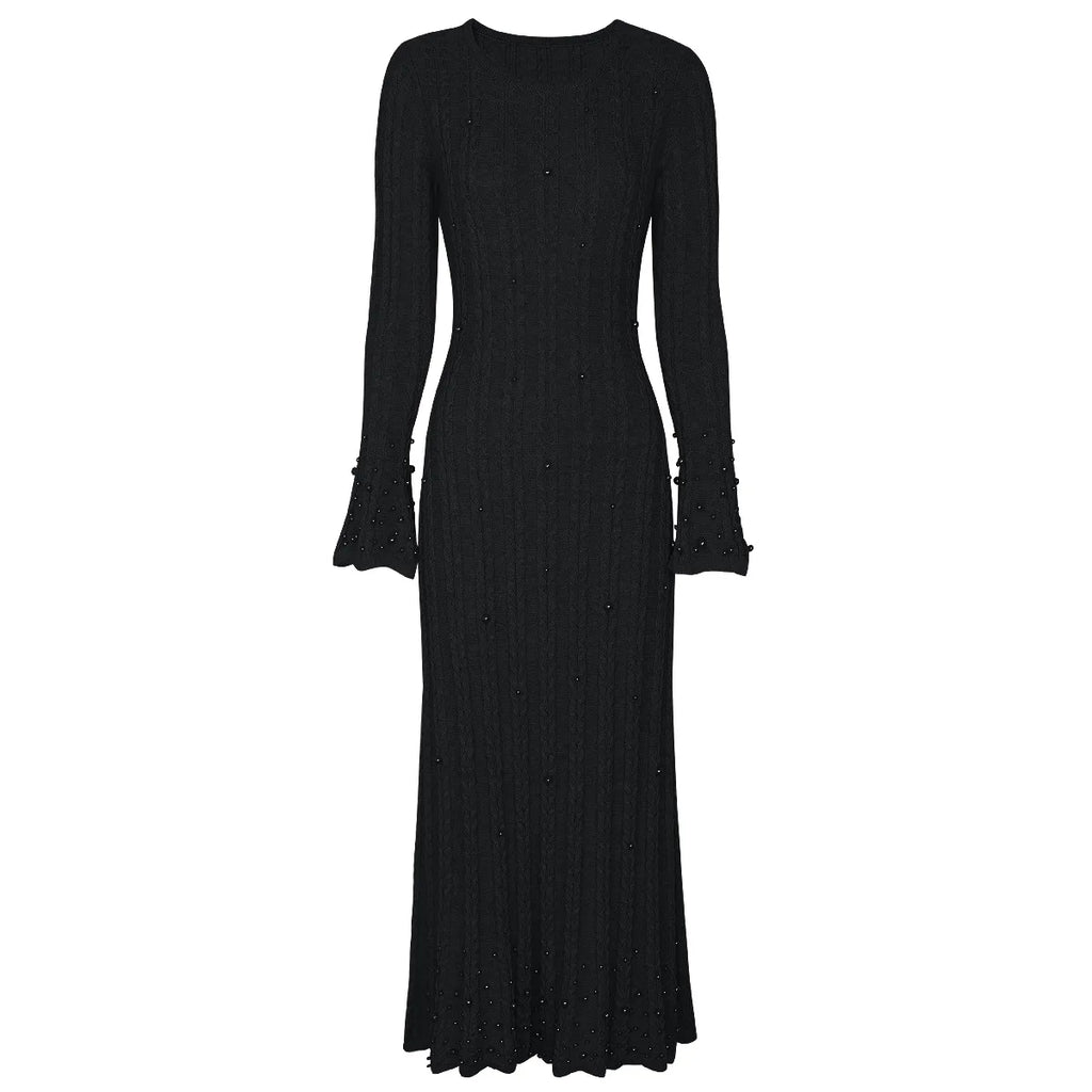Embellished Ribbed Knit Maxi Dress