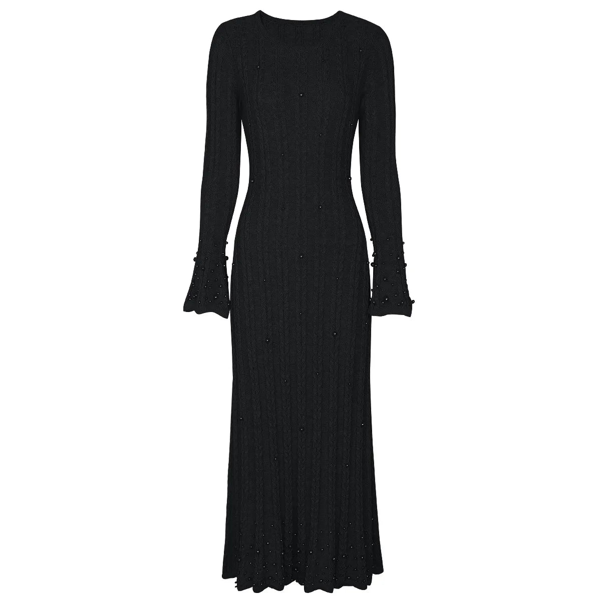 Embellished Ribbed Knit Maxi Dress
