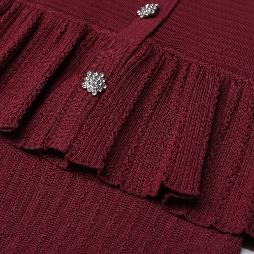 Peplum Button-Front Knit Top and Midi Skirt Set