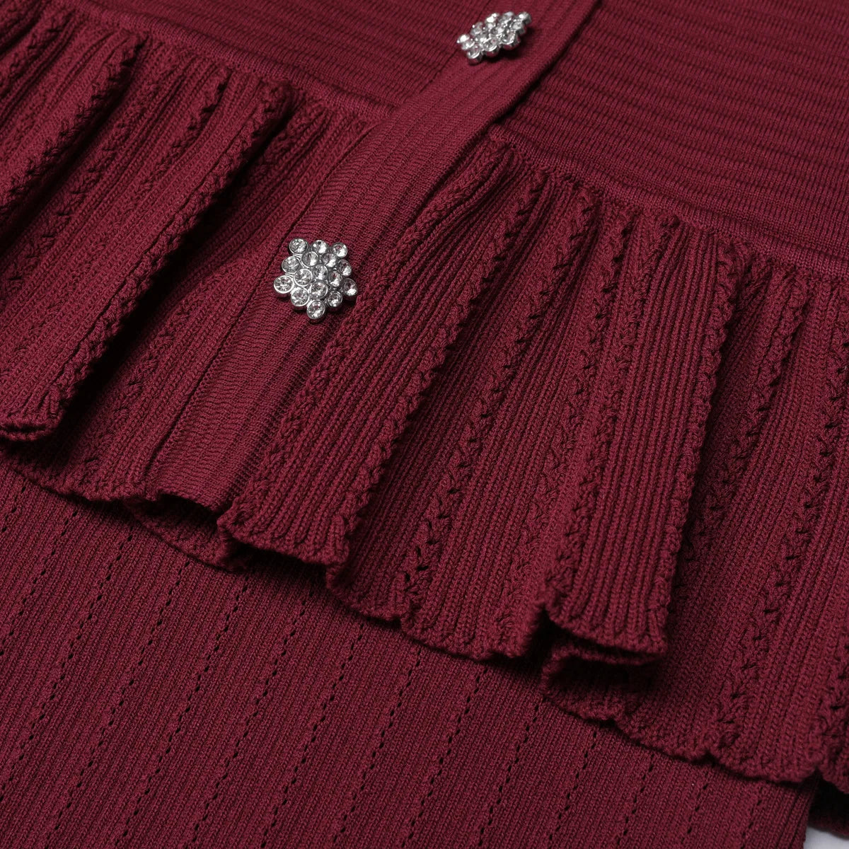 Peplum Button-Front Knit Top and Midi Skirt Set