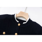 Chic Ribbed Knit Dress with Gold Buttons