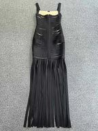 Cutout Bandage Fringe Maxi Dress