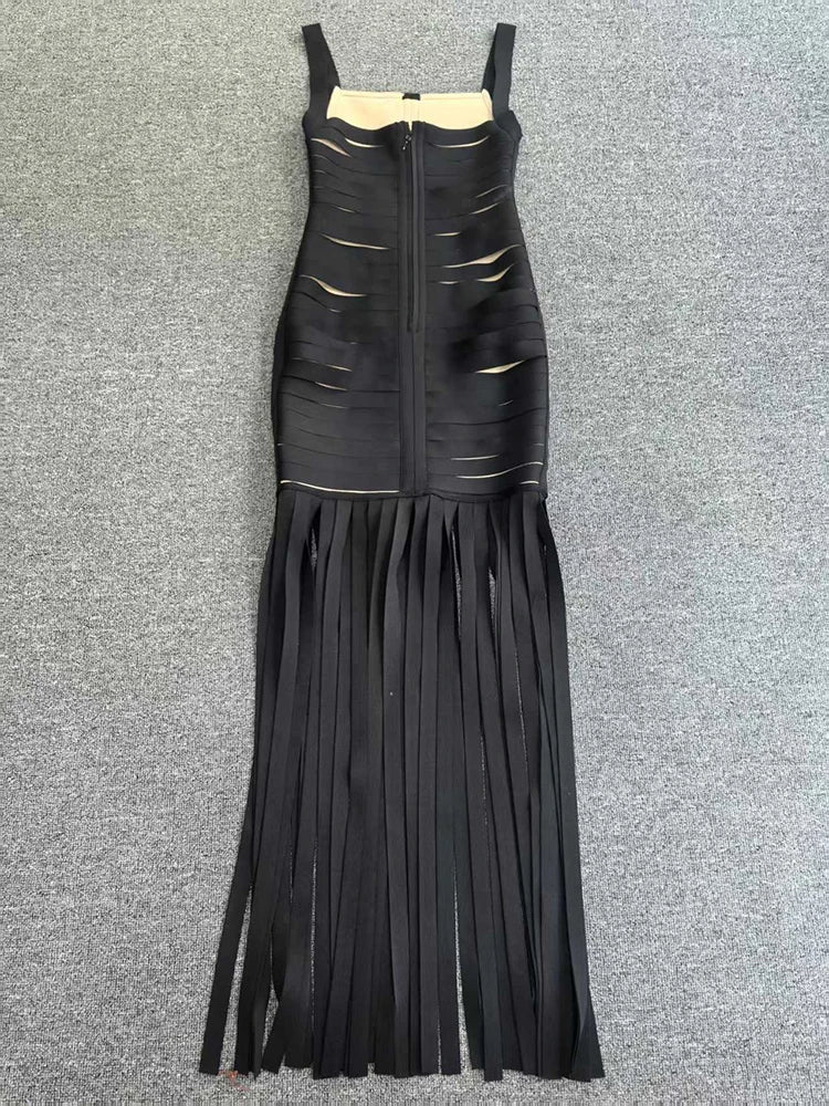 Cutout Bandage Fringe Maxi Dress