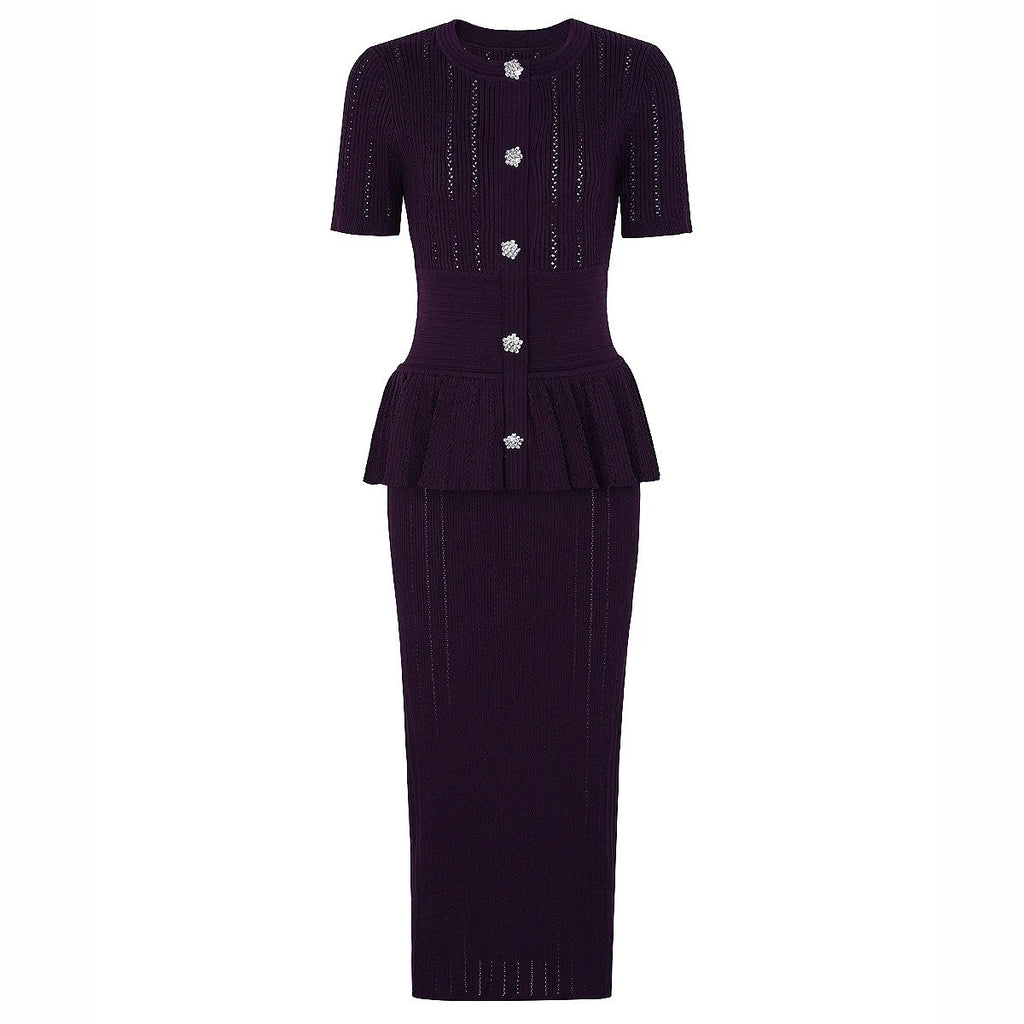 Peplum Button-Front Knit Top and Midi Skirt Set