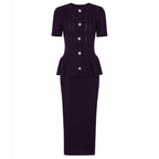 Peplum Button-Front Knit Top and Midi Skirt Set