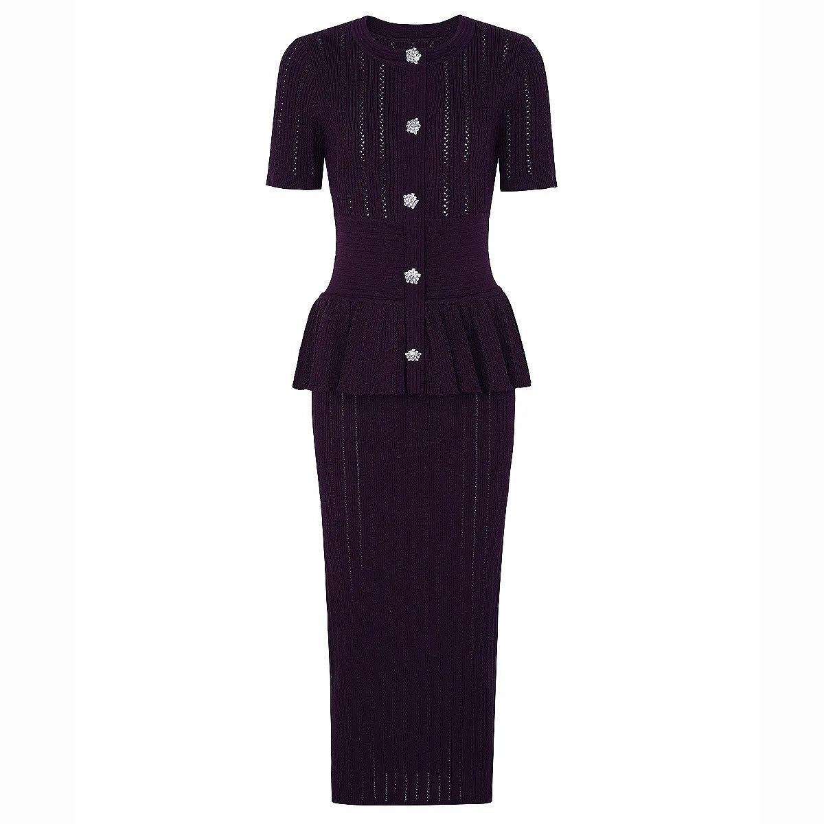 Peplum Button-Front Knit Top and Midi Skirt Set