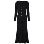 Button Front Textured Knit Fishtail Dress