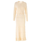 Ruffled Trim Knit Cardigan and Maxi Skirt Set