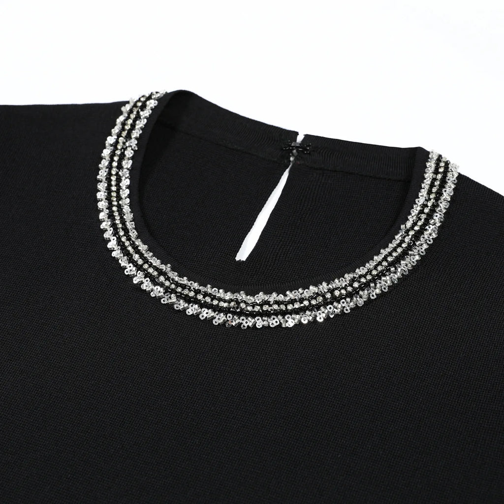 Embellished Trim Knit A-Line Mini Dress