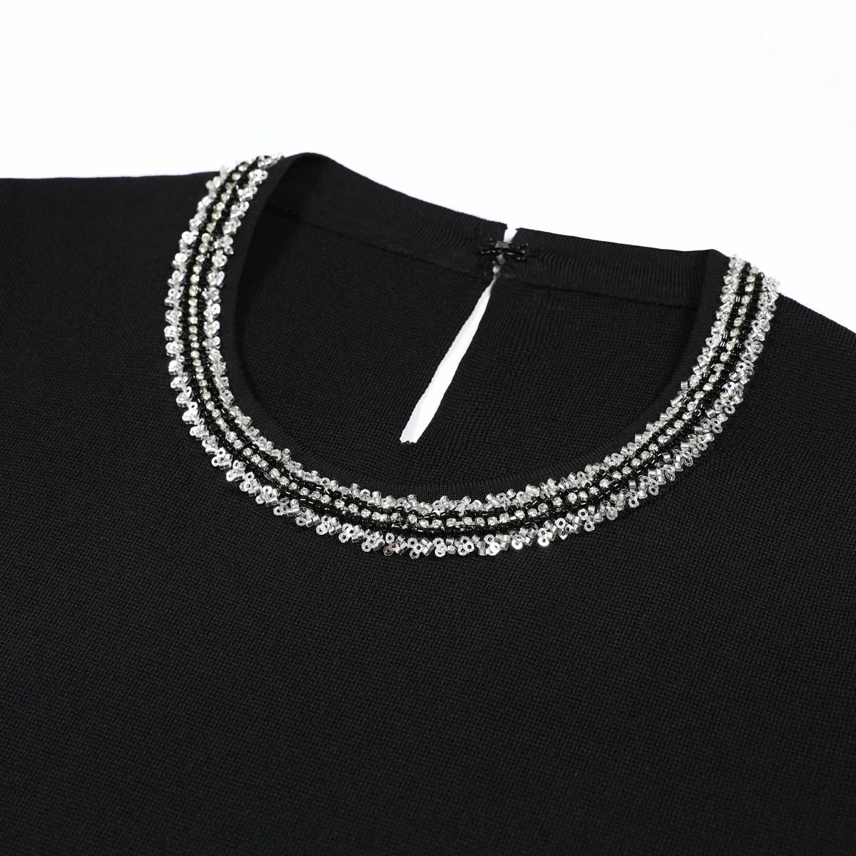 Embellished Trim Knit A-Line Mini Dress