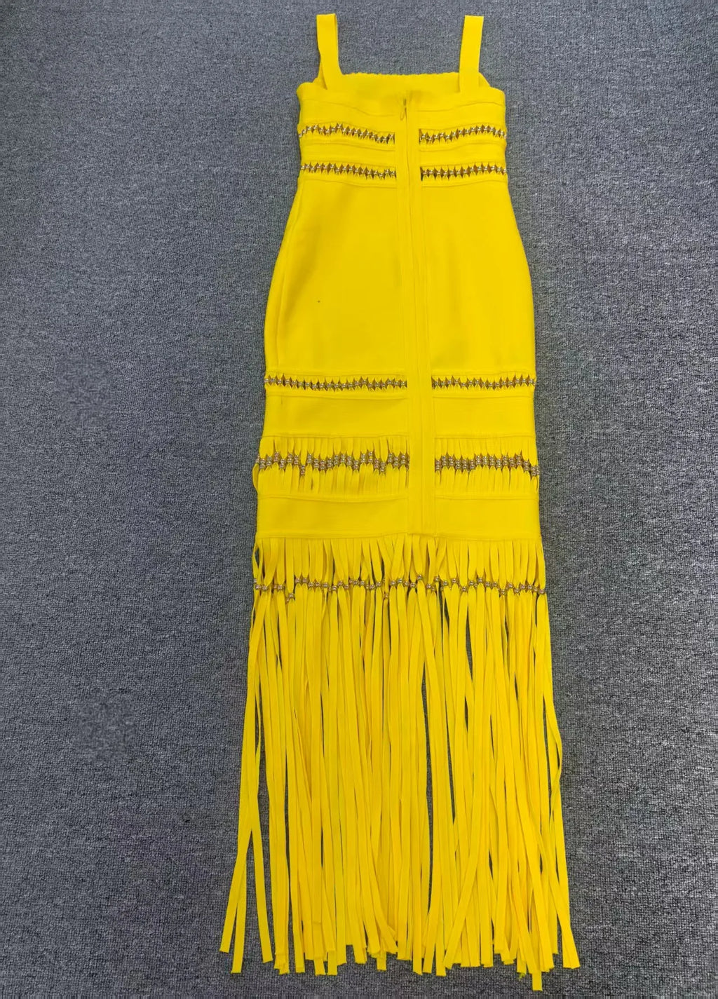 Fringe Hem Embellished Bandage Maxi Dress