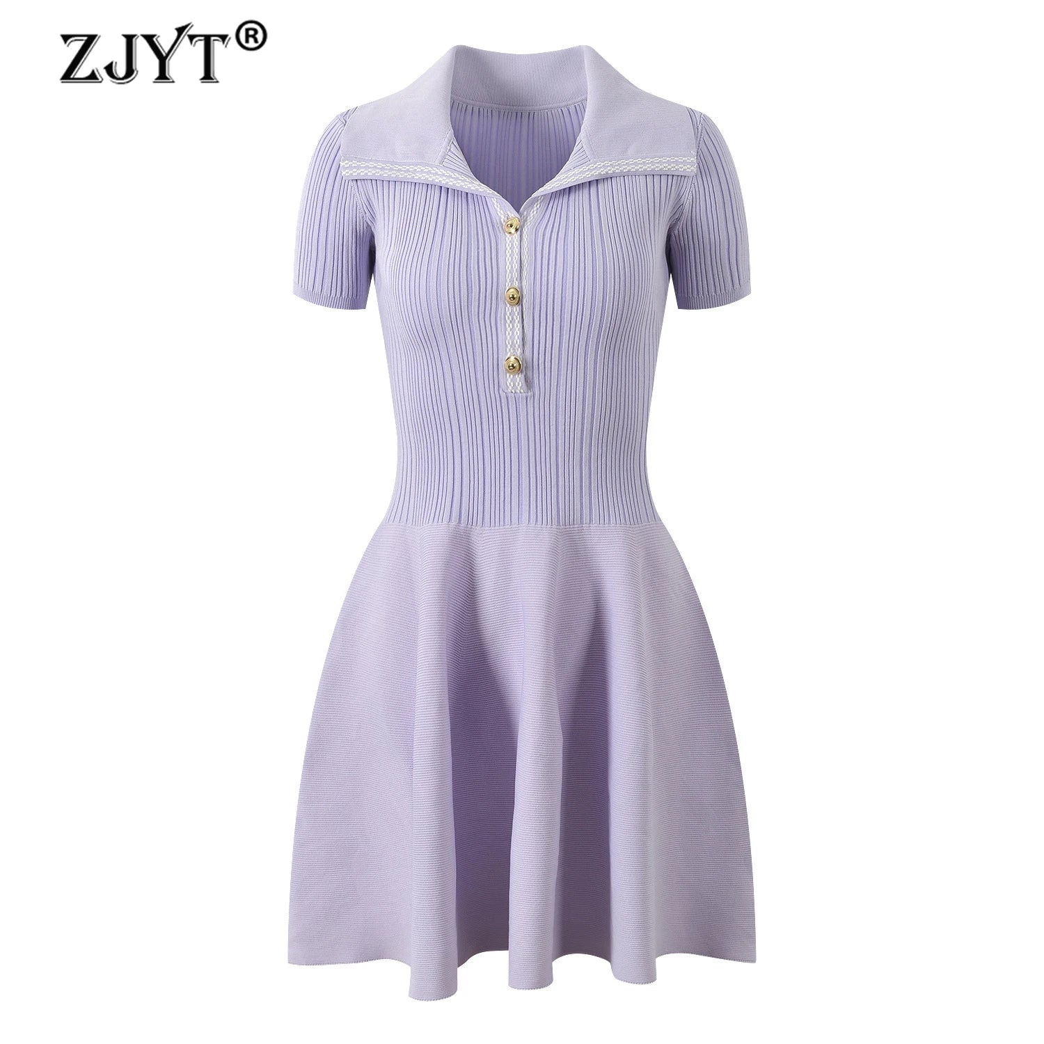 Collared Ribbed Knit Button-Front Mini Dress