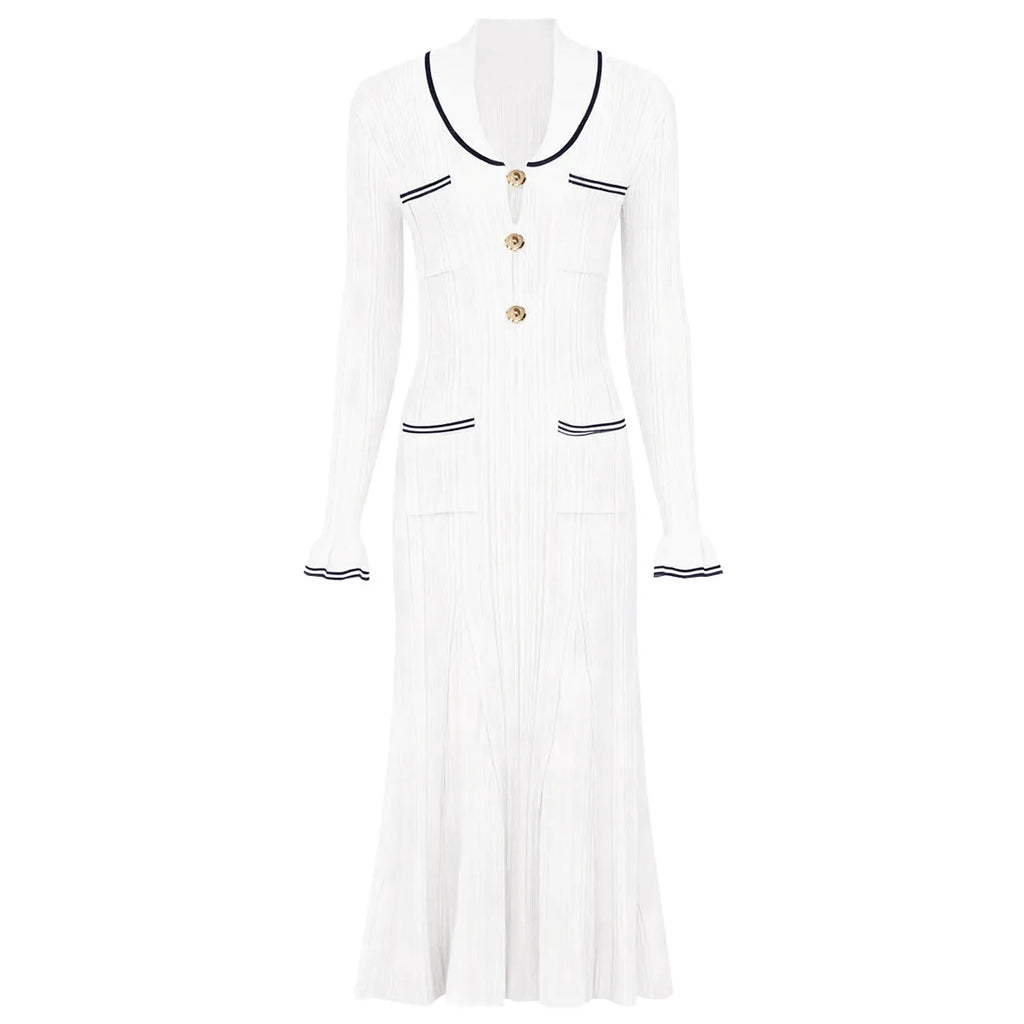 Chic Pocket Detail Knit Long Dress