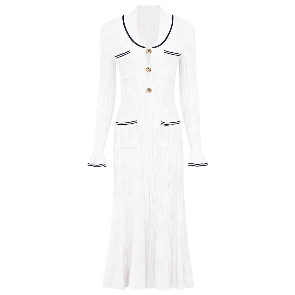 Chic Pocket Detail Knit Long Dress