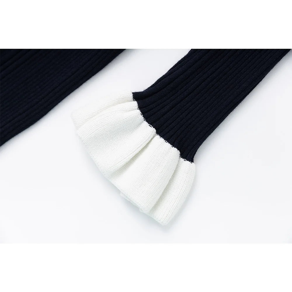 Chic Ribbed Knit Dress with Gold Buttons