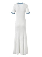 Elegant Contrast Trim Knit Maxi Dress