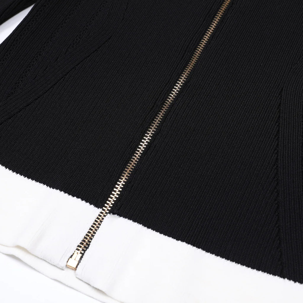 Contrast Trim Knit Maxi Dress and Zip-Up Cardigan Set