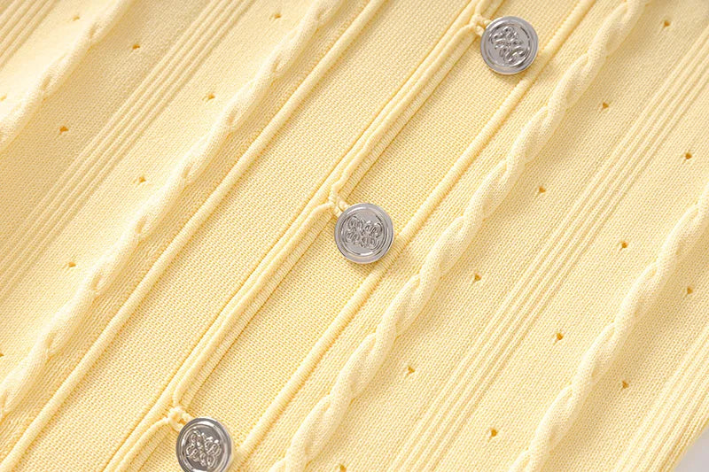 Button-Front Short Sleeve Knit Midi Dress