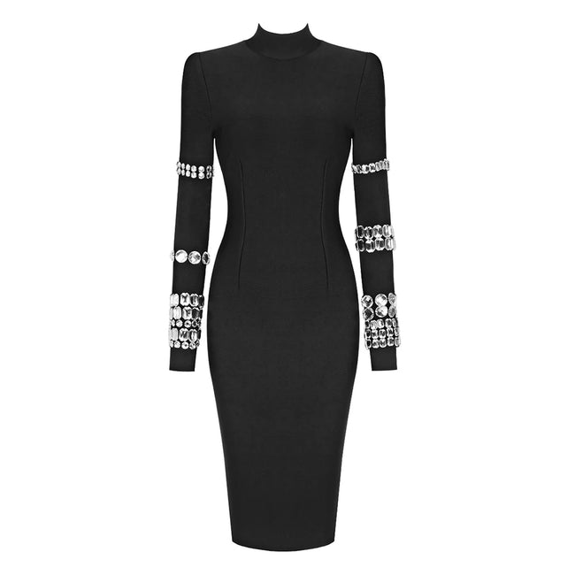 Embellished Sleeve Fitted Midi Dress Main Image
