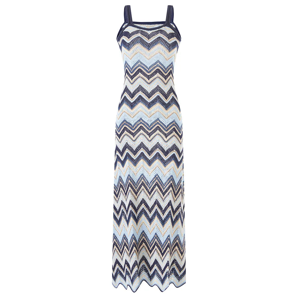 Chevron Knit Strappy Maxi Dress