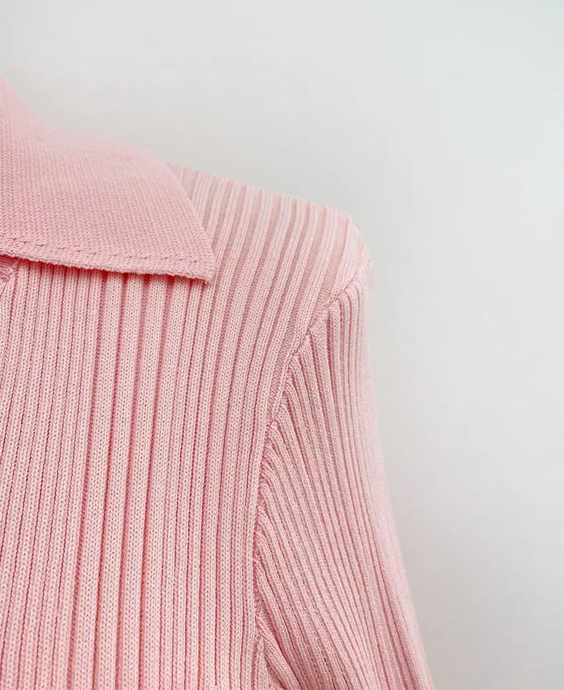 Long Sleeve Collared Knit Mermaid Dress