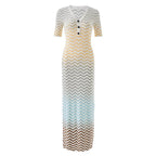 Chevron Pattern Button-Front Knit Maxi Dress