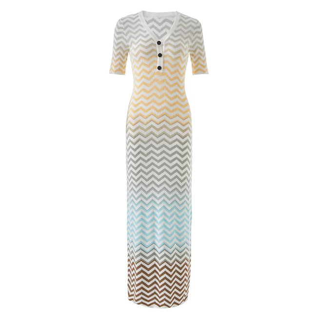 Chevron Pattern Button-Front Knit Maxi Dress Main Image