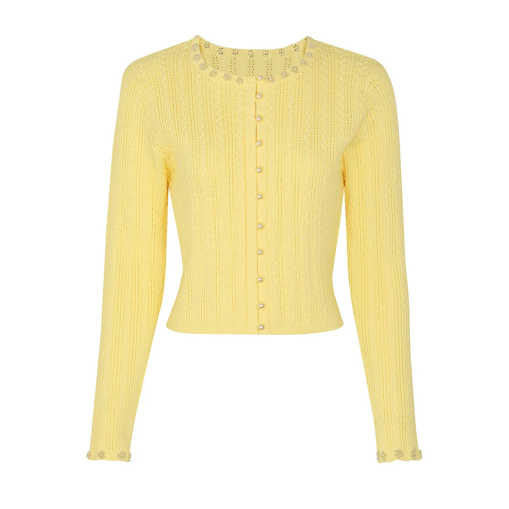 Embellished Trim Knit Dress and Cardigan Set