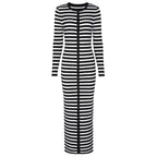 Long Sleeve Horizontal Stripe Bodycon Maxi Dress