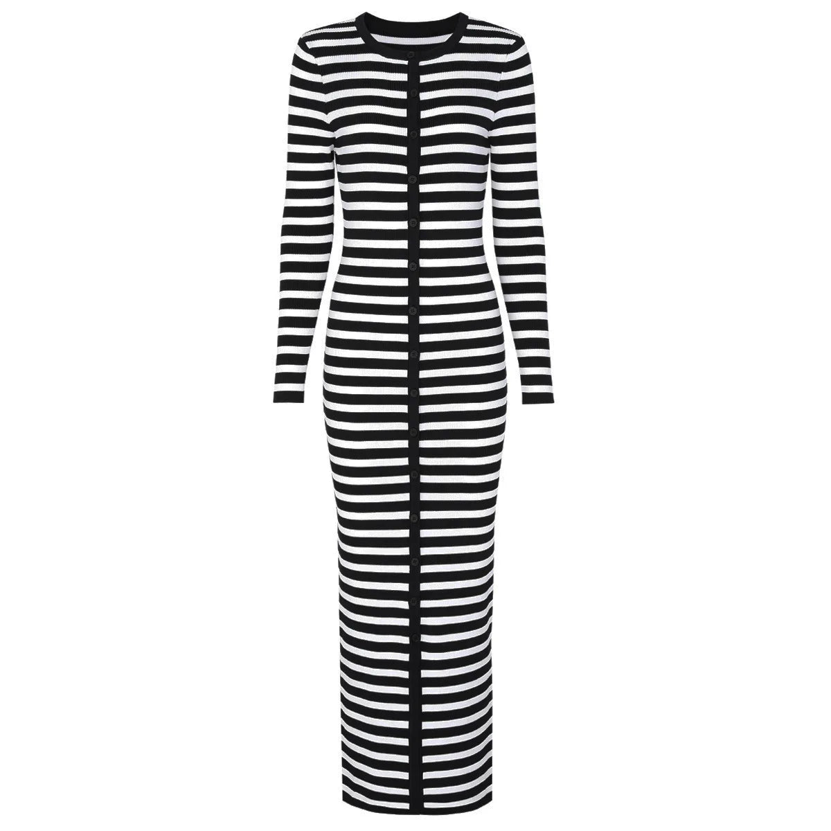 Long Sleeve Horizontal Stripe Bodycon Maxi Dress
