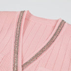 Embellished Trim Ribbed Knit Midi Dress