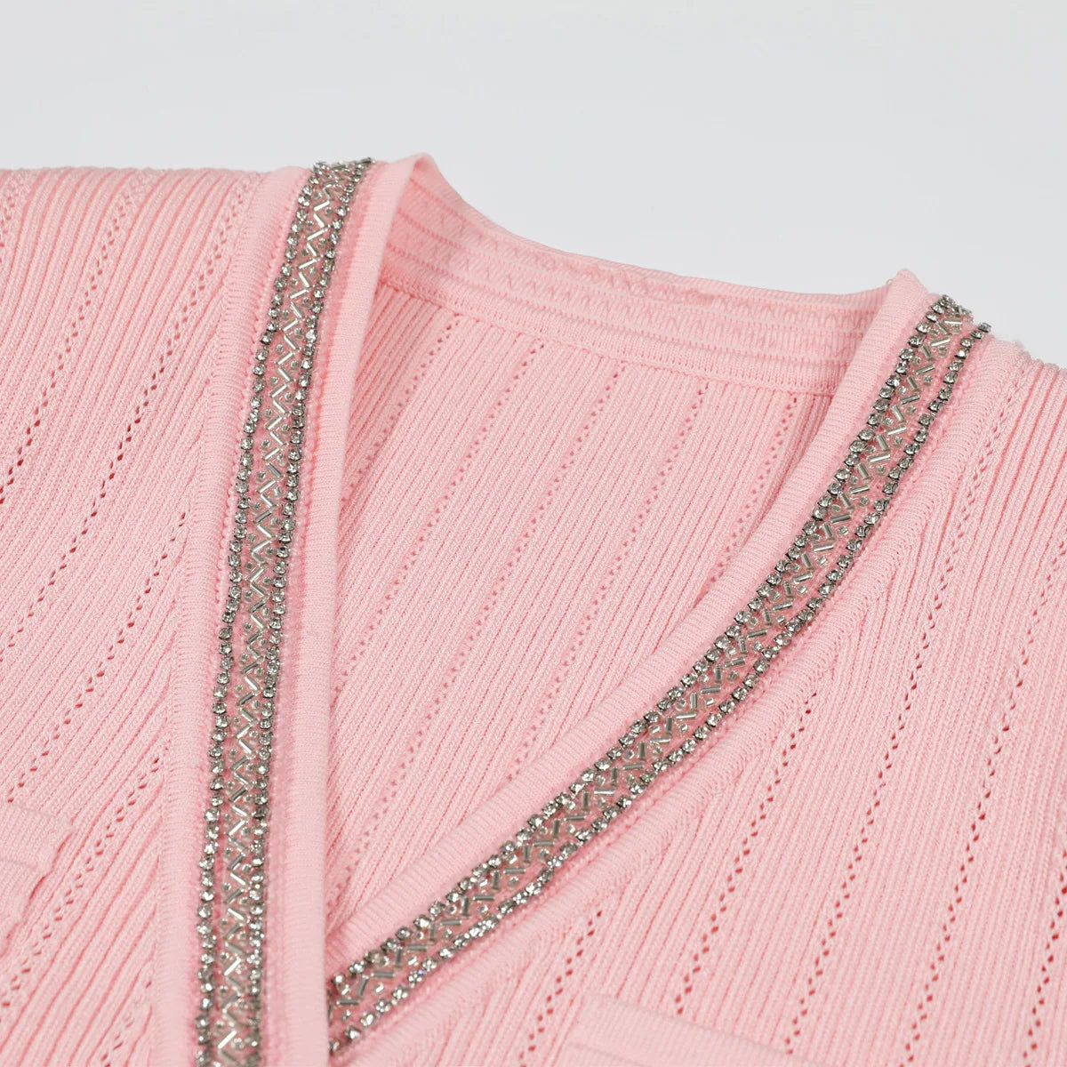 Embellished Trim Ribbed Knit Midi Dress