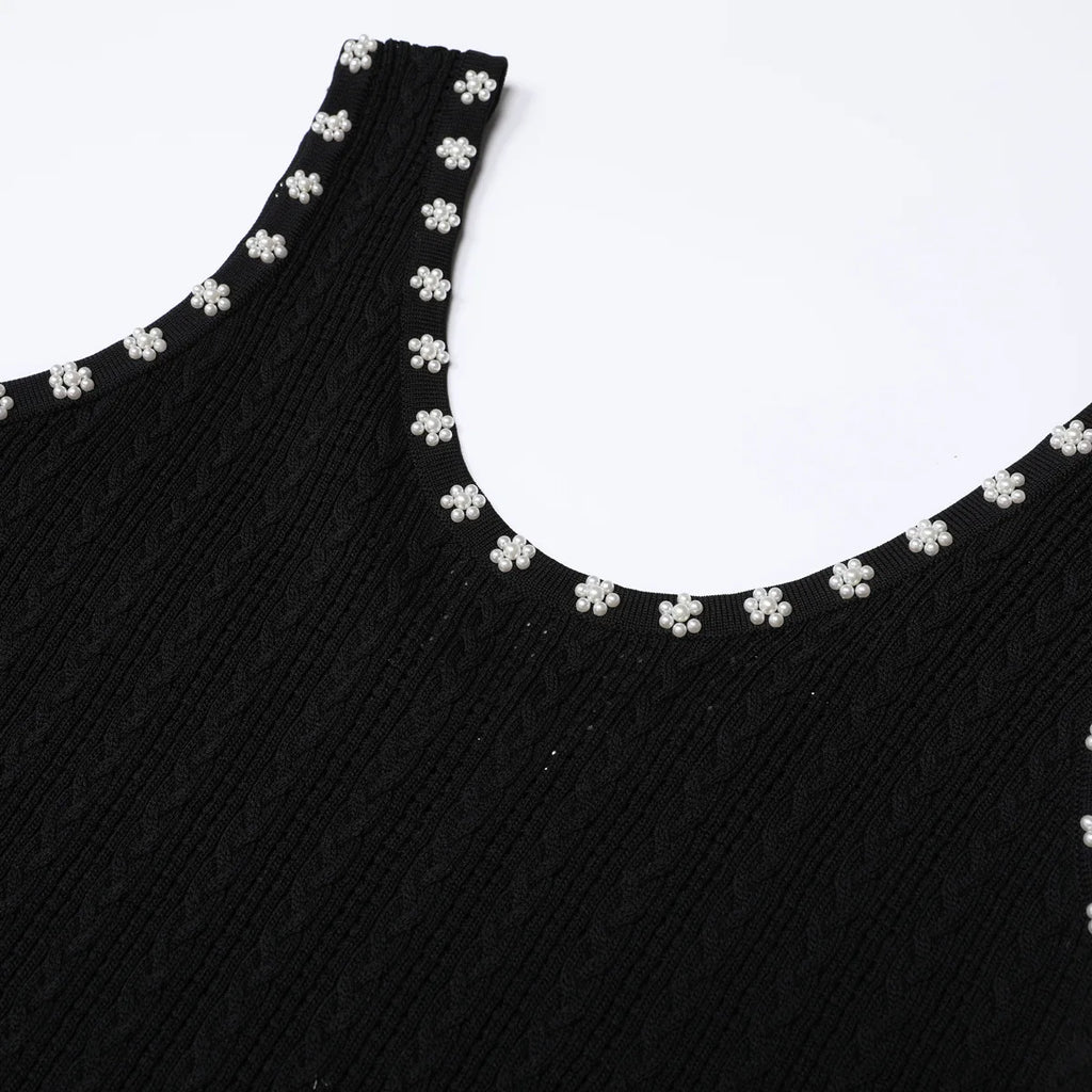 Embellished Trim Knit Dress and Cardigan Set