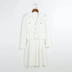 Button-Front Knit Peplum Dress with Flared Cuffs