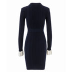 Chic Ribbed Knit Dress with Gold Buttons