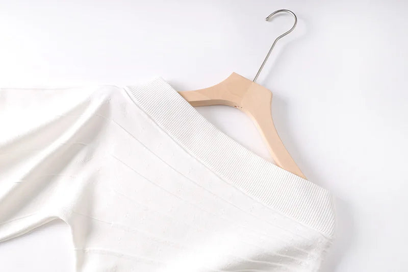 One-Shoulder Asymmetric Ribbed Midi Dress