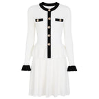 Contrast Trim Button-Front Knit Peplum Dress