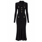 Long Sleeve Collared Knit Midi Maxi Dress