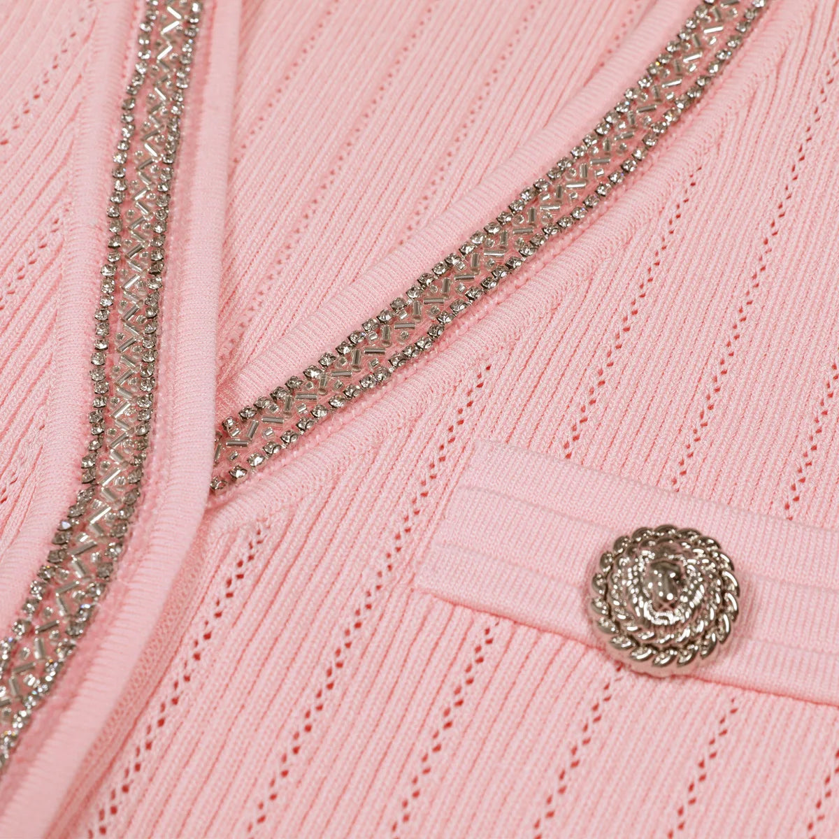 Embellished Trim Ribbed Knit Midi Dress