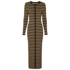 Long Sleeve Horizontal Stripe Bodycon Maxi Dress