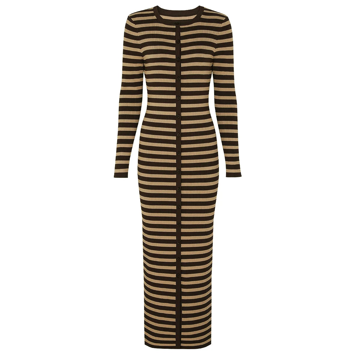 Long Sleeve Horizontal Stripe Bodycon Maxi Dress