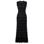 Embellished Knit Crochet Gown with Flounce Hem