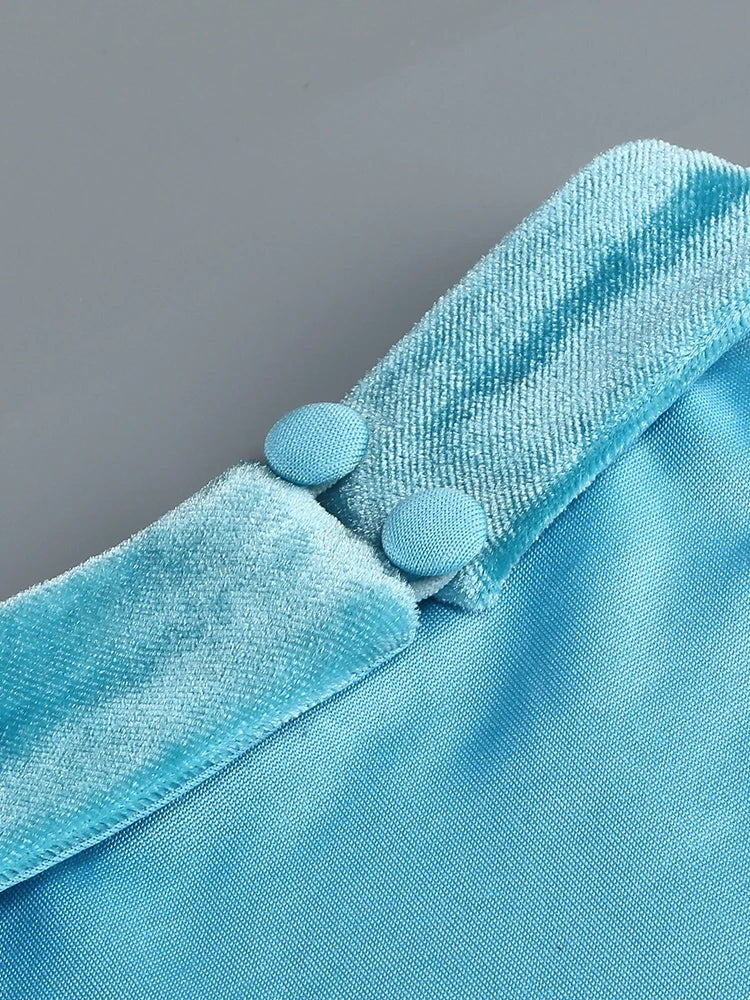 Halterneck Velvet Dress with Braided Fringe Hem