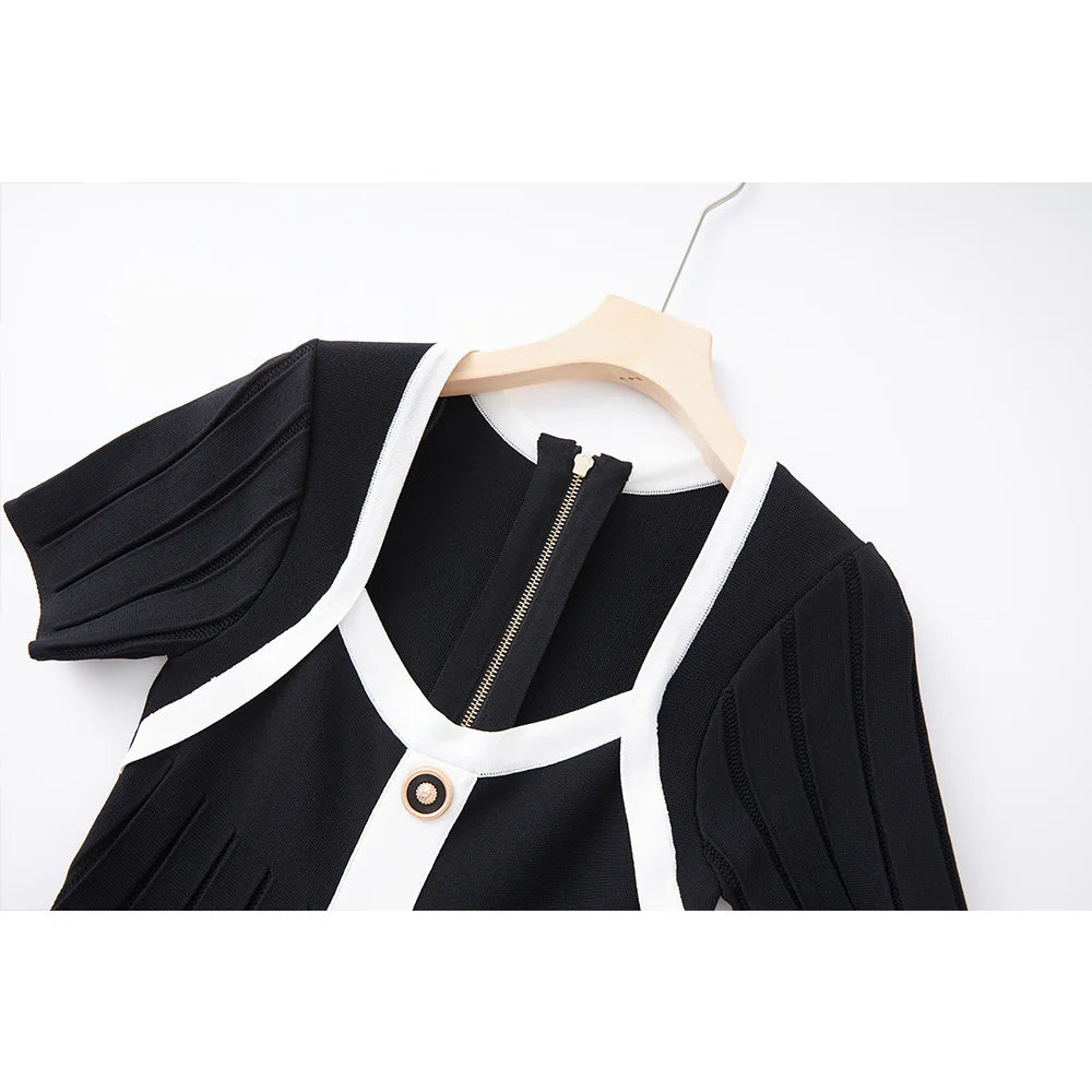 Elegant Square Neck Knit Skater Dress